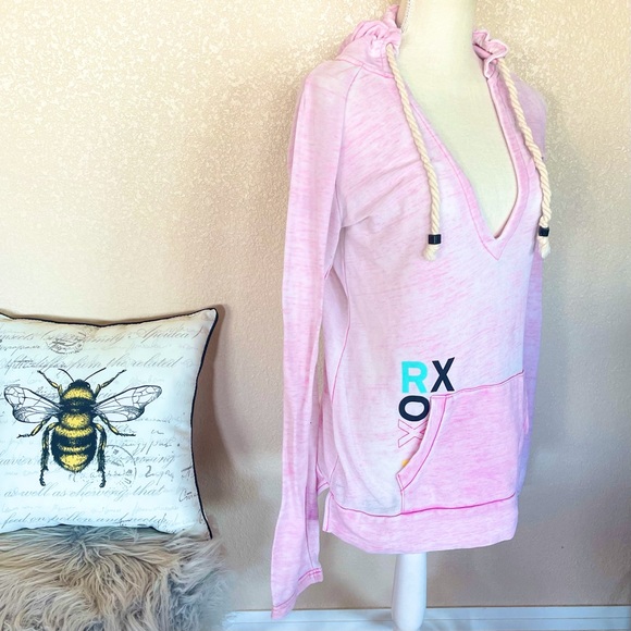 Roxy pink hoodie v-shape rope ties medium - Picture 5 of 7